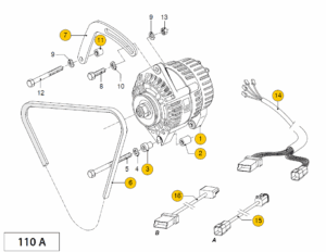 Alternator 110 A - 12 V Earth return Standard Vetus M4.15 M4.17 M4.35 M4.45