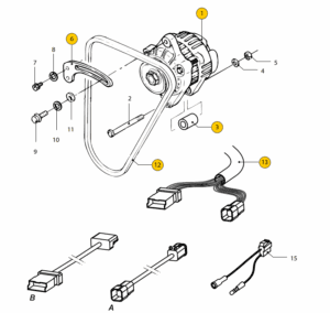 Alternator 12 V - 75 A Earth return Vetus M3.28