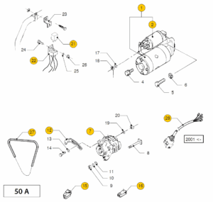 Starter motor + alternator Vetus M4.15 M4.17