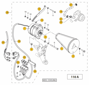 Extension alternator 12 V - 110 A, 1p., keelcooling Vetus M4.56