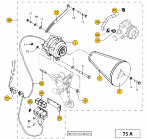 Extension alternator 12 V - 75 A, 1p., Inter cooling Vetus M4.55 Vetus M4.56