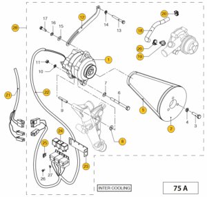 Extension alternator 12 V - 75 A, 1p., Inter cooling Vetus M4.56