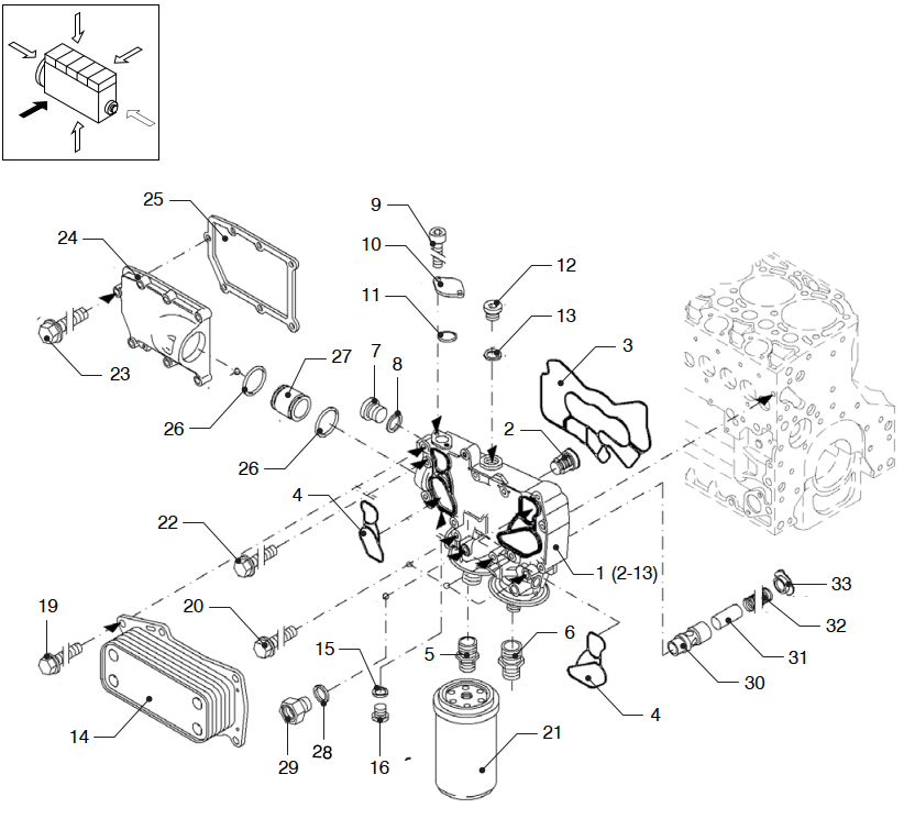 Oil cooler Vetus VD4.120 VD4.140 VD6.170 VD6.210