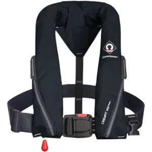 Crewsaver Crewfit oppustelig redningsvest 165N i sort. Automatisk UML MK5, EXOLOK-lås og skridtgjord. Køb nu for sikkerhed om