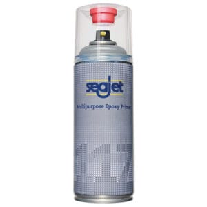 Seajet 117 Epoxy primer spray grå/sølv 400ml – praktisk primer til små reparationer på glasfiber, træ, aluminium og stål. Køb