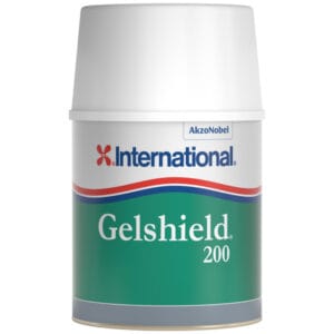 International Gelshield 200 epoxyprimer 2,5L til glasfiber – hurtigtørrende og egnet til osmosebeskyttelse. Fås i grå og grøn