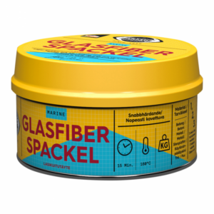 Glasfiberspartel med indbygget armering til reparation af glasfiber, metal, træ og plast. Hærder på 10-15 min. Fås i 180 ml og 0,56 liter.