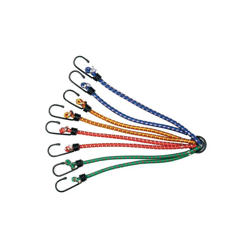 Mako elastiksnor med 4 elastikker á 50 cm samlet i central ring. Ideel til fastgørelse af presenninger, bådcover og overdækninger.