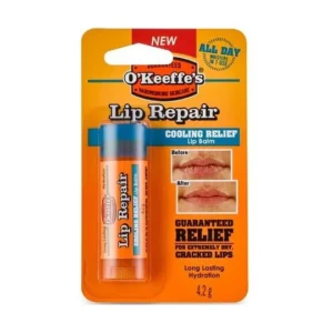 Kølende læbepomade til tørre og sprukne læber. O'Keeffe's Lip Repair fugter hele dagen, beskytter mod tørhed og giver en frisk kølende effekt.