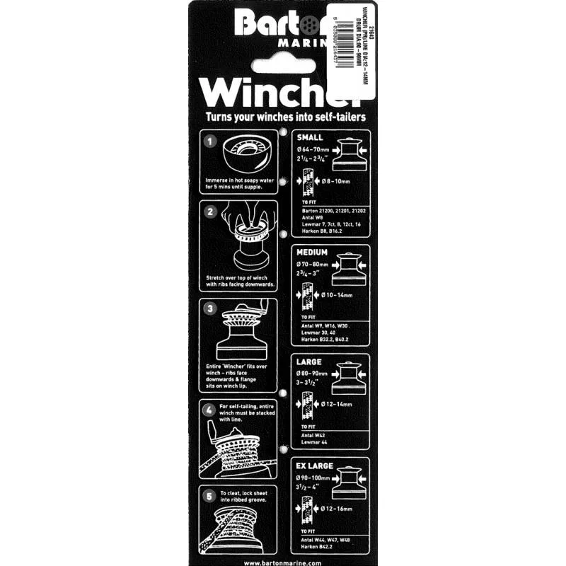 Barton Wincher er en gummistøbt spilwincher, der konverterer standard spil til self-tailing. Vælg mellem størrelserne Small, Medium, Large og X Large.