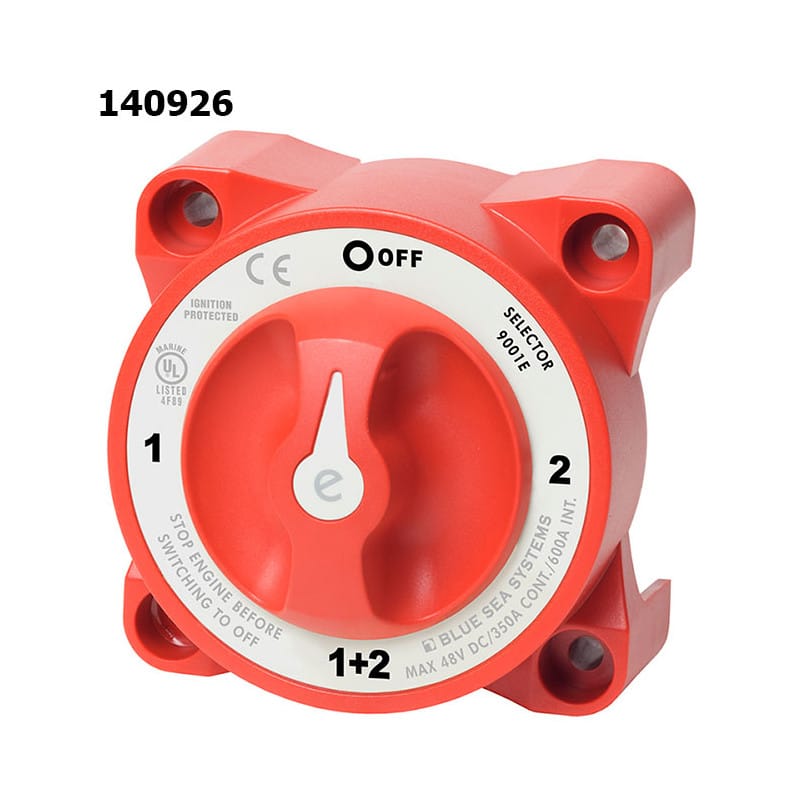 Batteriomskifter 350A E-serie fra Blue Sea System. Vælg variant til strømstyring ombord. Se størrelser.