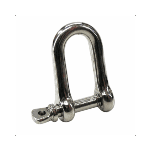 D-sjækel i rustfrit stål med sikret bolt AISI316. Vælg mellem boltdiametre på 4 mm, 5 mm, 10 mm og 12 mm.