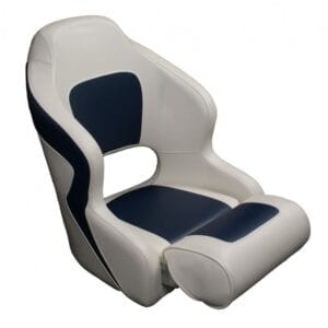 Vælg mellem Deluxe Sport Flip Up Styrestol i Hvid/Blå, Hvid/Grå eller Hvid/Rød. Stolen kan foldes op til stående styring.