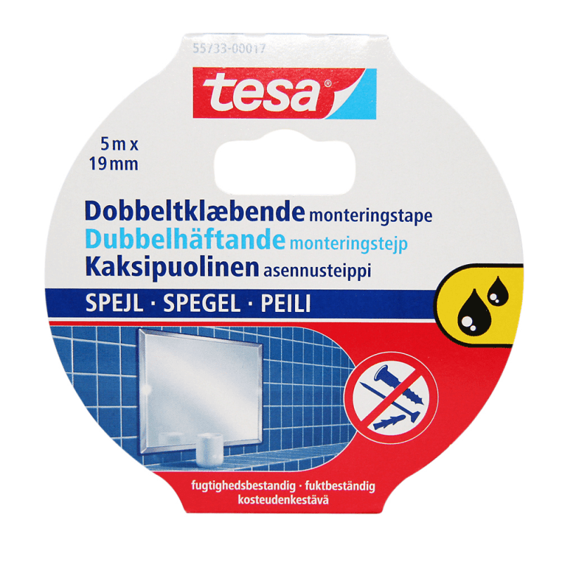 Køb Tesa dobbeltklæbende tape 19 mm til permanent montering. Fugtresistent og stærk tape til brug ombord. Bestil nu!