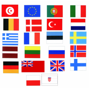 Gæsteflag 30 x 20 cm med syet kant. Vælg mellem varianter fra forskellige lande. Se størrelser og varianter.