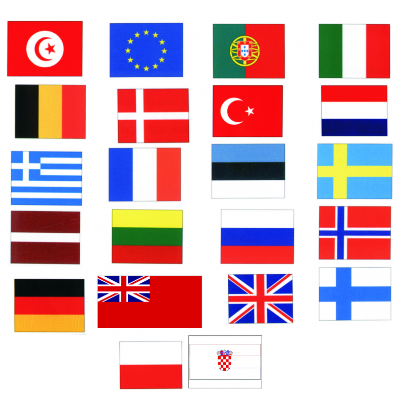 Gæsteflag 30 x 20 cm med syet kant. Vælg mellem varianter fra forskellige lande. Se størrelser og varianter.