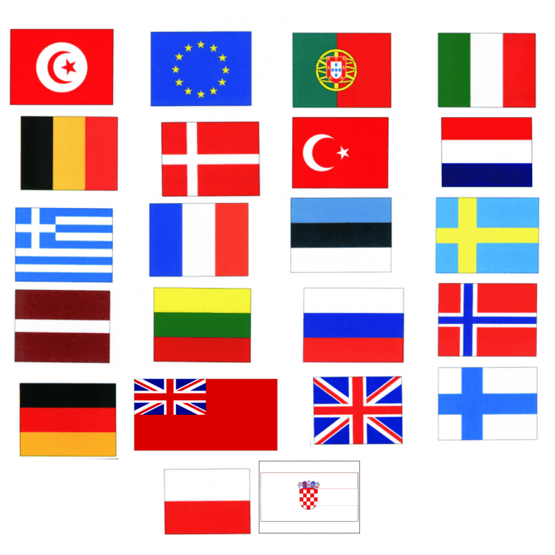 Gæsteflag 45 x 30 cm i mange varianter. Vælg dit flag og vis din nationalitet ombord. Se størrelser og varianter.