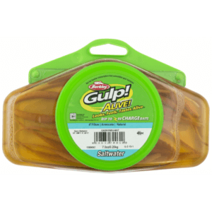 Gulp! Alive! ½ spand til lystfiskere. Vælg mellem flere varianter af fiske madding. Se størrelser og varianter.