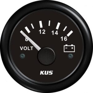 KUS/Sensotex voltmeter fås i 4 varianter med Variant: 12 V - Sort, 24 V - Sort, 12 V - Hvid, 24 V - Hvid.