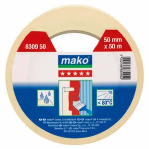 Malertape fås i 3 varianter med Mål: 50 m / 19 mm, 50 m / 25 mm, 50 m / 38 mm.
