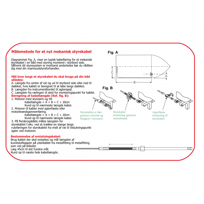 Multiflex SC-16 styrekabler til mekanisk styring fås i længder fra 8 til 25 fod. Vælg den rigtige variant til din båd.