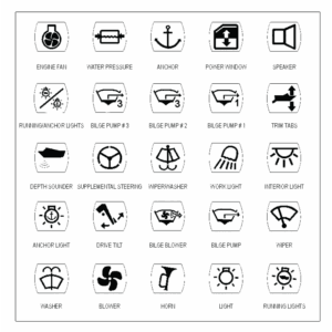 Organiser el-installationerne ombord med selvklæbende symboler. 25 symboler pr. ark til nem identifikation. Bestil nu!