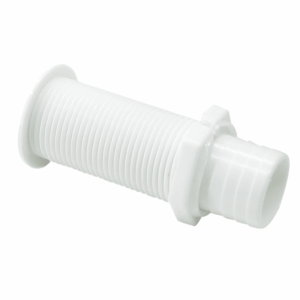Køb skroggennemføring i hvid plast. CE godkendt og ideel til bådinstallationer. Få pålidelig vandtæthed ombord.