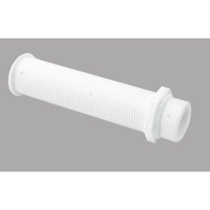 Find den holdbare skroggennemføring i hvid plast til din båd. Ideel til installation af vand- og brændstofsystemer. Bestil nu!
