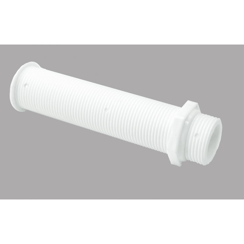 Find den holdbare skroggennemføring i hvid plast til din båd. Ideel til installation af vand- og brændstofsystemer. Bestil nu!
