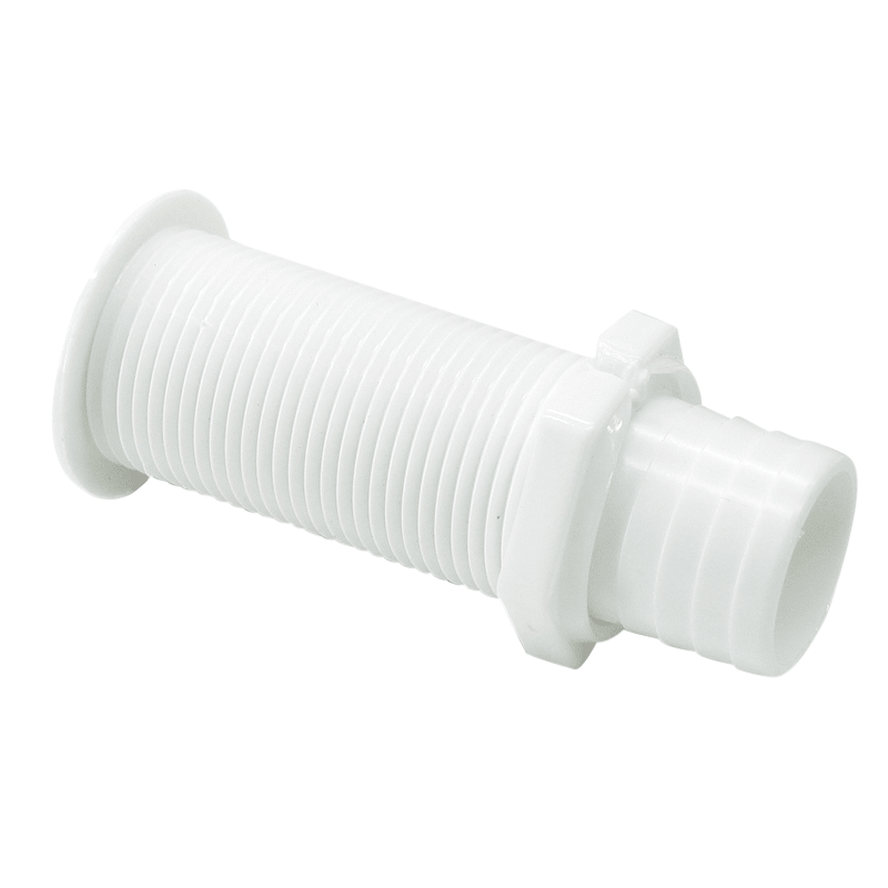 Køb skroggennemføring i hvid plast. CE godkendt og ideel til bådinstallationer. Få pålidelig vandtæthed ombord.
