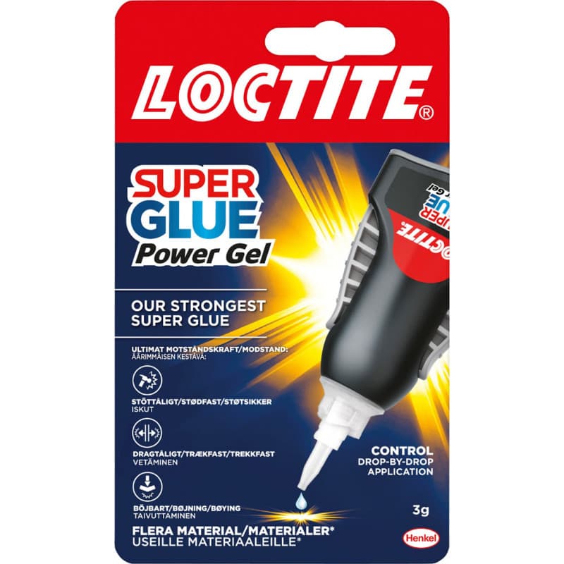 Loctite Super Glue Flex Gel til limning. Vælg mellem Tube og Control håndgreb. Se størrelser.