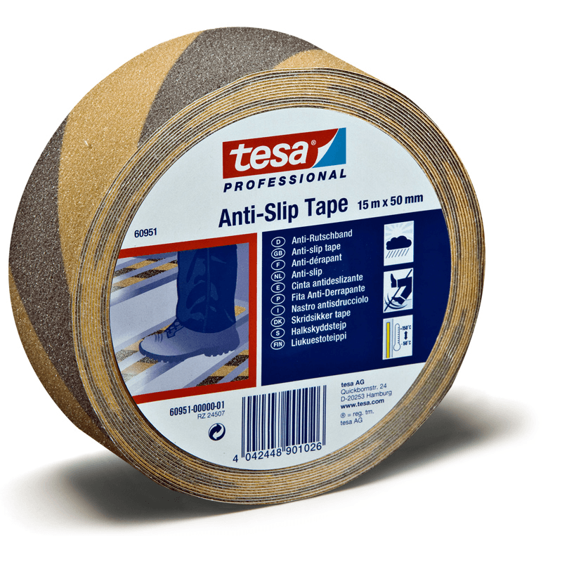 Skridsikker tape i gul/sort fra Tesa. Forbedr sikkerheden ombord med 15m tape. Bestil nu og skab trygge forhold på din båd.