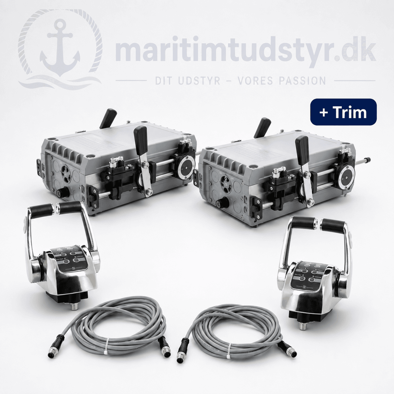 Vetus EC4 elektronisk motorkontrol med aktuator kontrolhåndtag og CAN-bus kabel til 2 x motor med trim