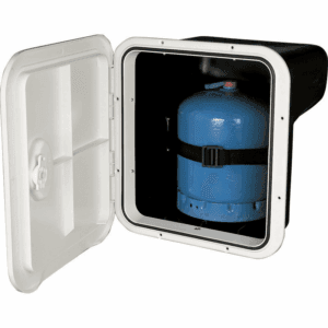 Køb Top Line container til gasflaske fra Nuova Rade. Robust, pladsbesparende og nem at åbne. Ideel til sikker opbevaring ombord.