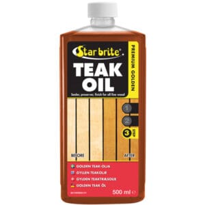 Star Brite premium gold teak olie 500 ml – fremhæv og beskyt teak ombord med UV-beskyttelse. Køb nu og giv dine teakoverflade