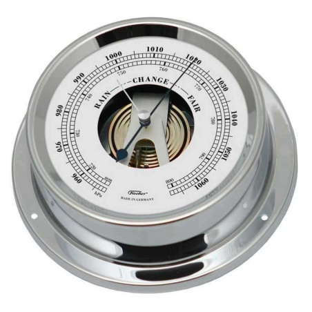Fischer instrumenter Ø84 i forkromet messing fås i 3 varianter med Instrument: Barometer med åben skala, Marineur, Termo/hygrometer.